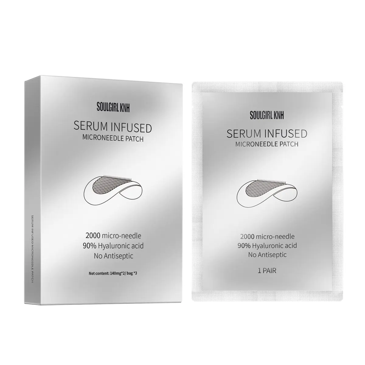 Soulgirl KNH Microneedle Eye Patches Multi-Pack - 2000 Dissolving Micropins, 1.8% Hyaluronic Acid, Acetyl Hexapeptide-8, Anti-Aging, Firming, Brightening, for All Skin Types