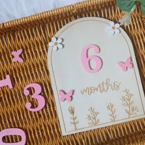 Baby Monthly Milestone Sign Set, 12Pcs Wooden Arch Milestone Markers for Newborn Photos 1-12 Months, Boho Wildflower Daisy Baby Girl Nursery Decor, Floral Newborn Photography Prop, Baby Shower Gift for Girl, Mom-to-Be Gift, Pregnancy Gift