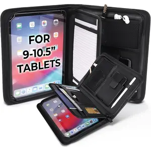 BizMate PRO Zippered Portfolio Organizer with 9-10.5" Conference Folder/Padfolio Tablet Holder, A5 Notebook | Multiple Pockets, Leather Finish, Eco-Mailer