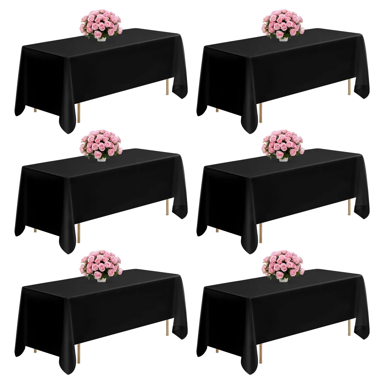 【DealsForYouDays】VEVOR Black Tablecloths for Rectangle Tables, 6 Pack, 70x 120 Inches, Reusable and Machine Washable Table Clothes, Wrinkle-Resistant Polyester Fabric Table Covers for Wedding, Party, Banquet