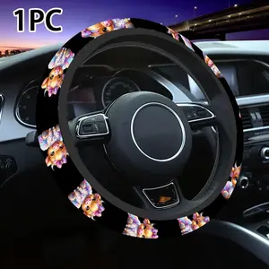 1pc 1.6 x 15 inch Rainbow Tutu Highland Cow car steering wheel cover, non-slip and comfortable, car interior accessory, no inner ring, easy to install and remove, suitable for all car models, a gift for car enthusiasts, holiday gift, 2.05LYY-15