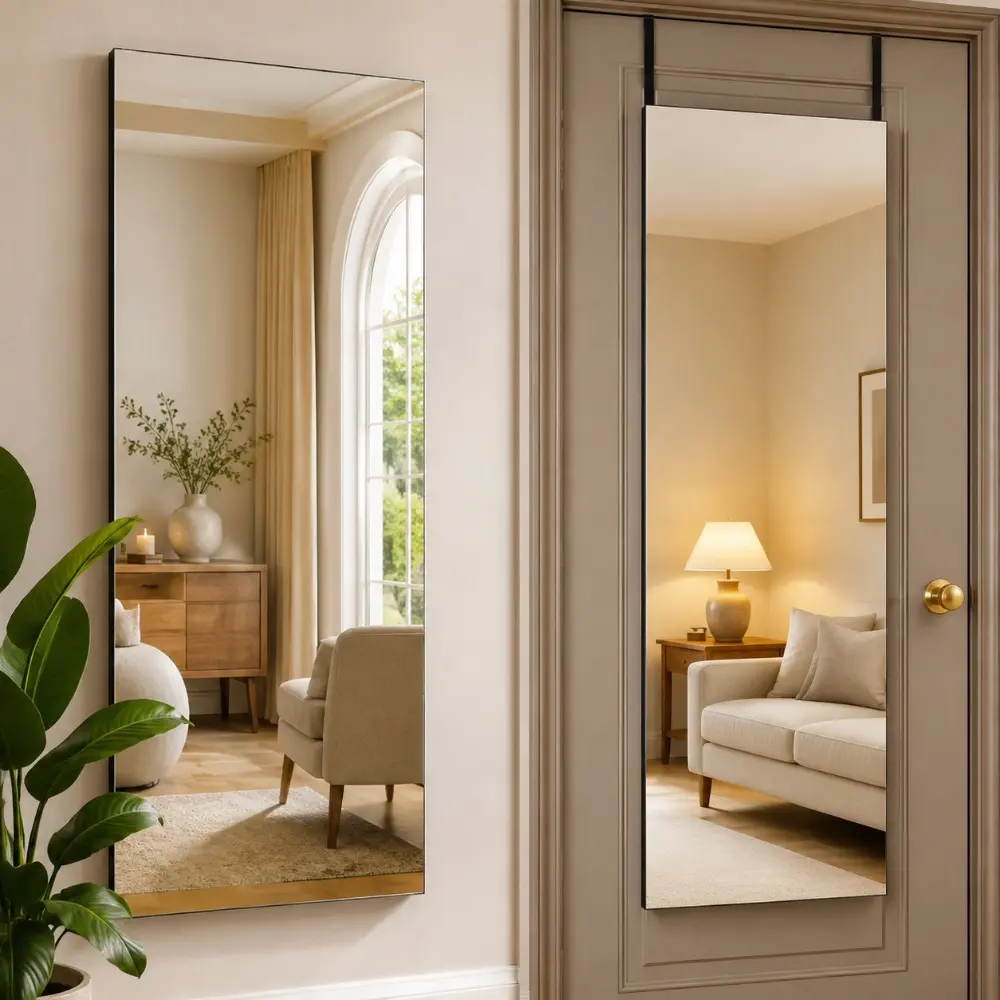 Littleox Door Mirror Full Length, 47"x 16" Full Body Over The Door Hanging Wall Mounted Mirror for Bedroom, Living Room, Cloakroom, Square Black