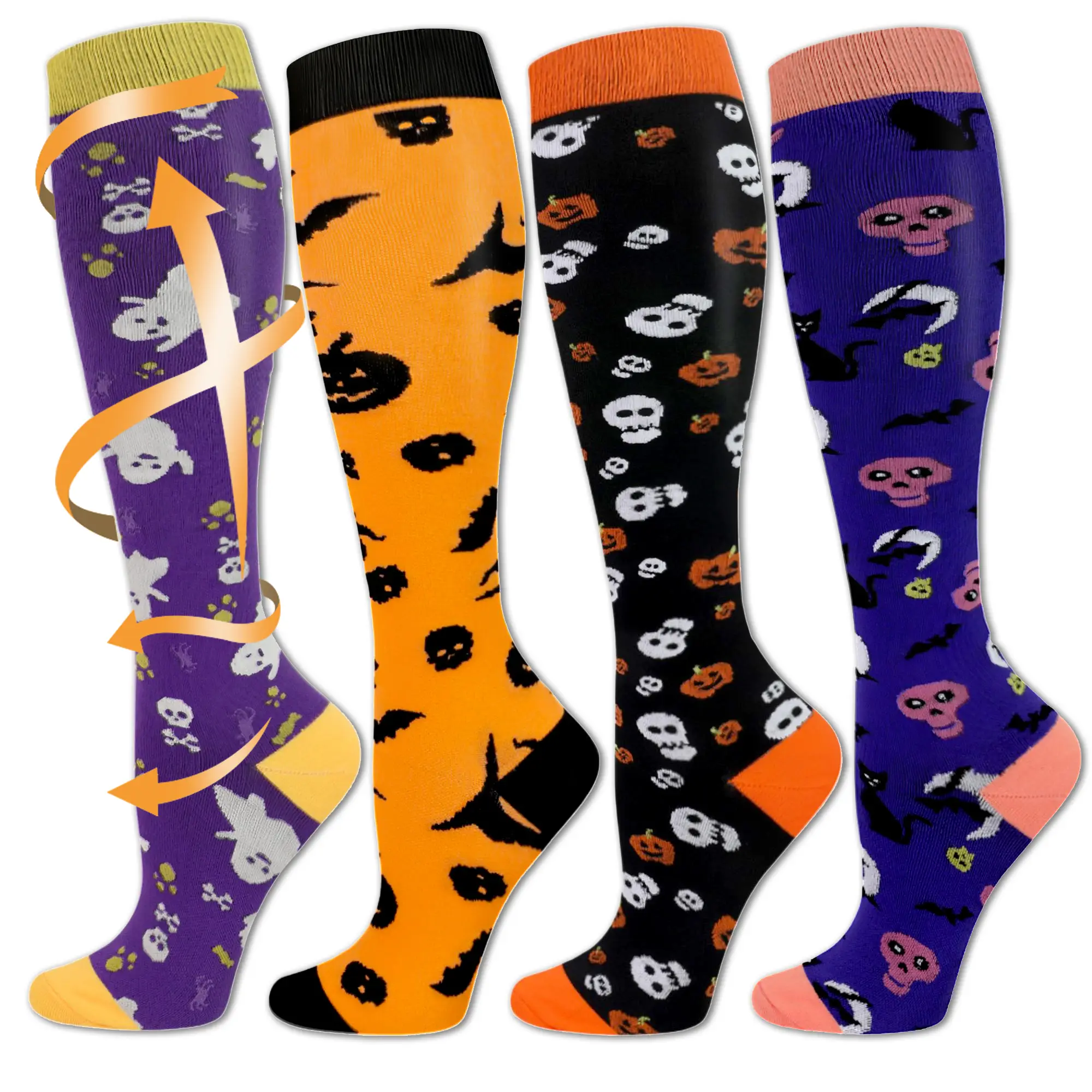 ISUNIE Compression Socks for Men and Women - 4 Pairs Socks - 15-20 mm Hg, Comfortable & Durable, All Seasons,Unisex, Summer Turn-Up, Support Sock