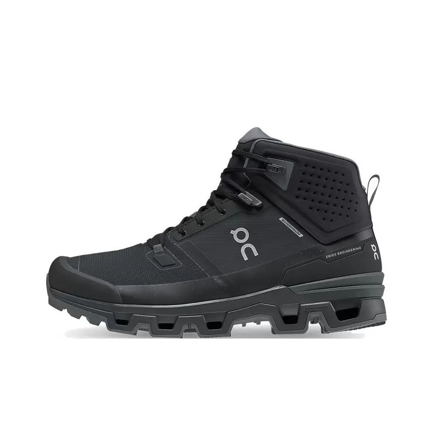 On All Black Mid Top Hiking Boots, Durable Non-slip Outsole, Waterproof Upper for Outdoor Trekking and Mountain Adventures