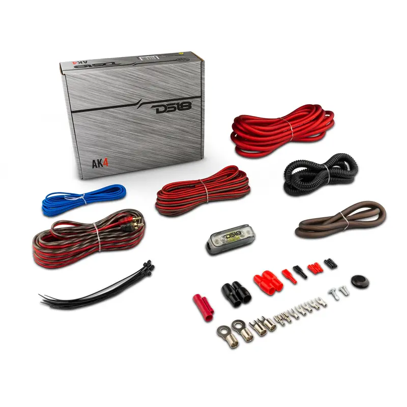 DS18 4-Gauge (4gauge) CCA Super Flex Twist Speaker Cable & Remote Active Car Audio Amplifier Installation Kit, 17ft Complete Installation Kit Car Audio Accessories - Red, Shielded Cables Reduce Noise, Simplifies Install