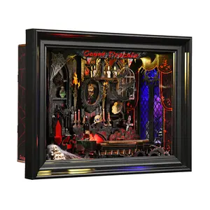 ETKVR ZR07 Count Dracula Photo Frame Book Nook Kit-3D Wooden Puzzle with LED Switch Control & Wall-Mountable Frame,DIY Miniature House for Beginners,Bookshelf/Tabletop/Wall Decor for Craft Lovers,Dollhouse Gift,Holiday Bookstore
