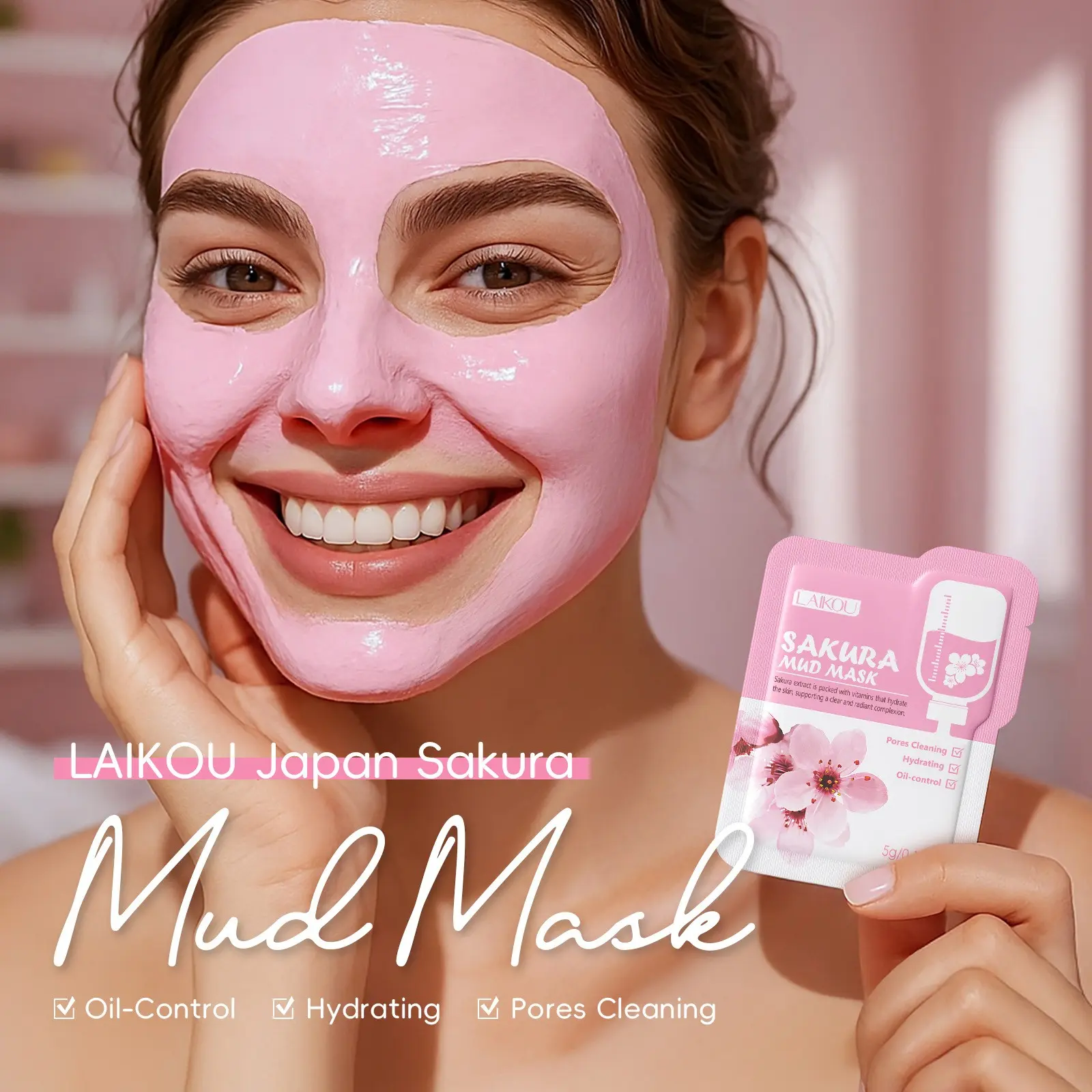Sakura Clay Mask 5g*12 Packets - Japanese Cherry Blossom Deep Pore Cleansing Mask - Purifying Mud Mask Removes Impurities - Single Use Travel Friendly - Weekly Skincare Essential
