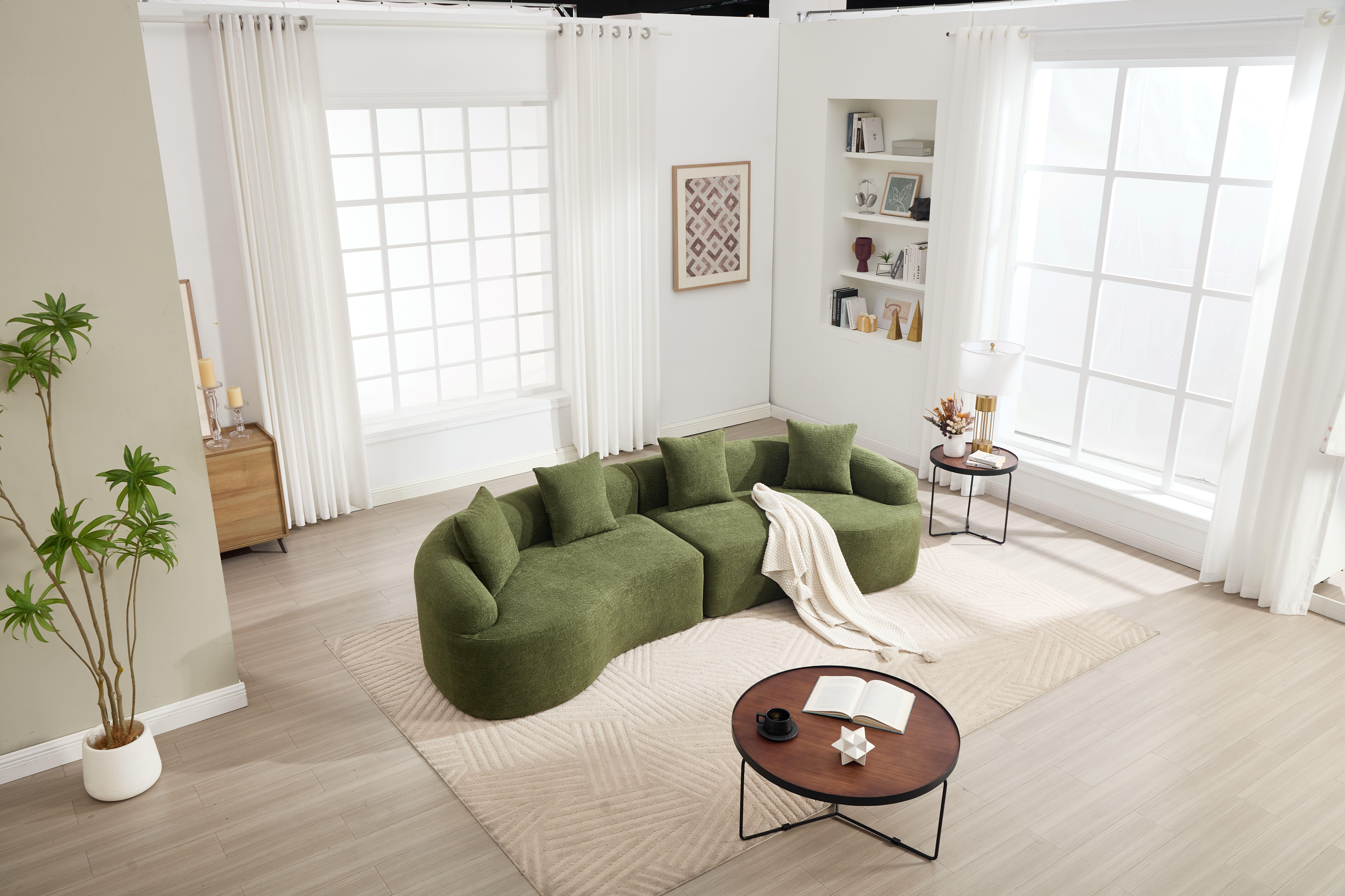 110" Curved Boneless Modular Sectional Sofa, Compression Sleeper Couch with High-Density Foam, Chenille Fabric Sofa Bed for Living Room, Bedroom, Apartment & Lounge