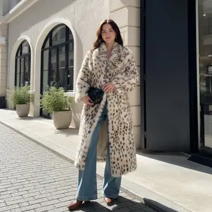 Women's Leopard Print Faux Fur Coat - Casual Long Sleeve Waterfall Collar Fuzzy Winter Jacket Warm Cozy Outerwear Perfect for Fall Winter Daily Wear Fashion Outer Garment Ladies Clothing