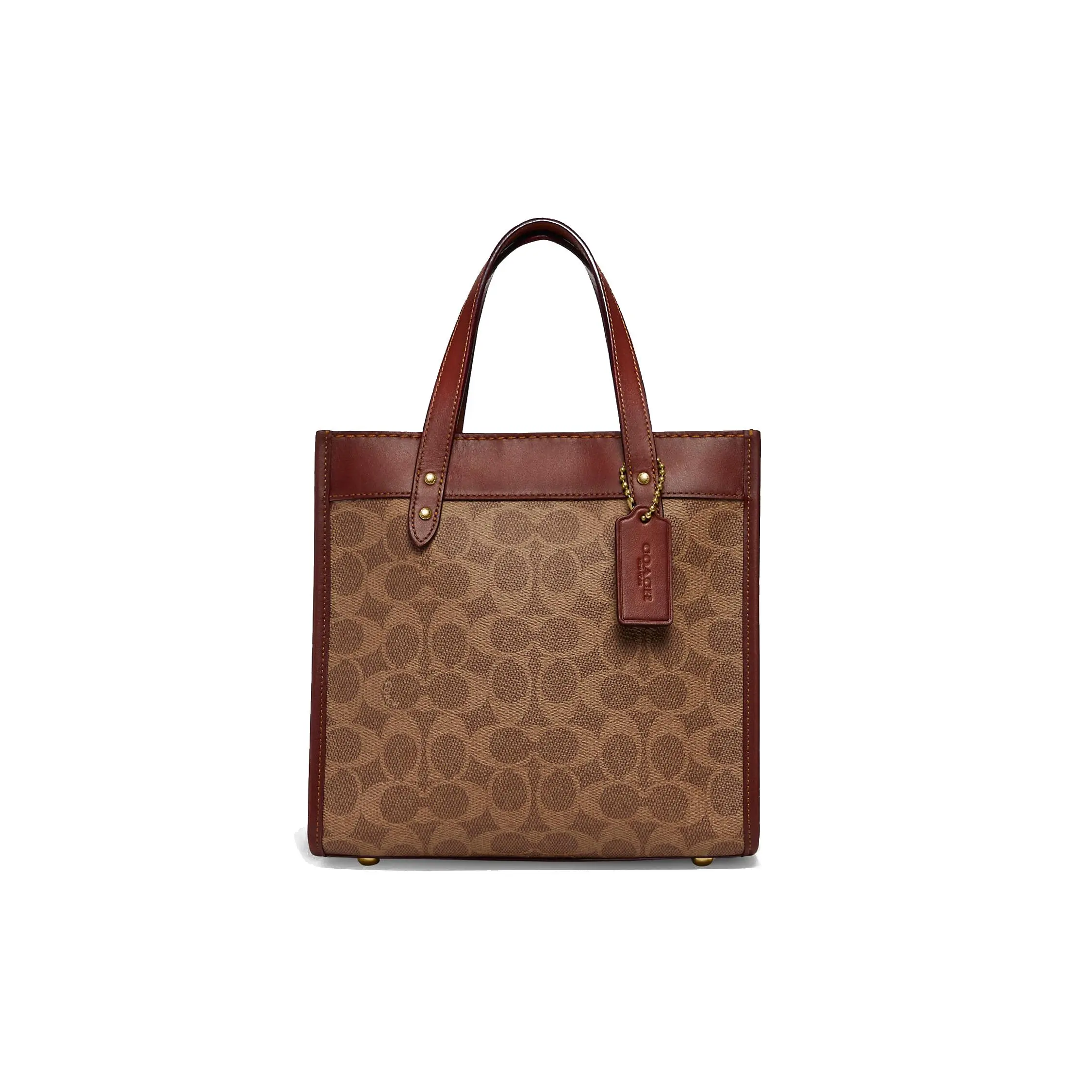 COACH Field 22 Classic Monogram Vertical Tote Bag for Women, Coated Canvas with Leather Trim, Rust Red