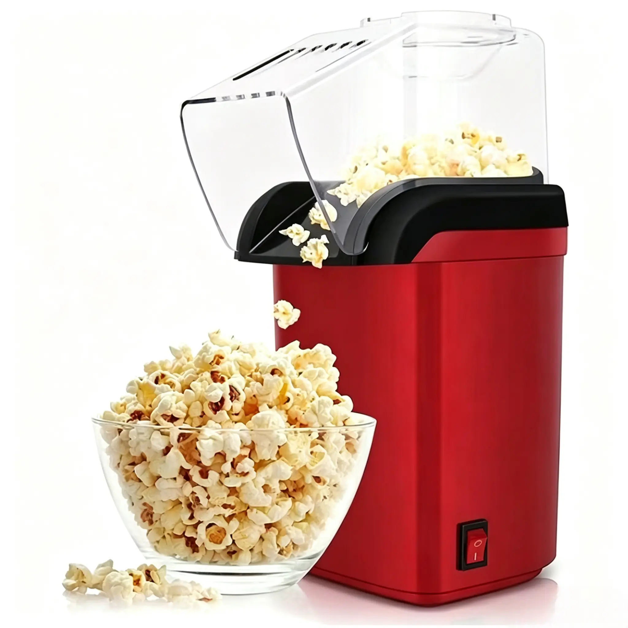 Hot Air Popcorn Popper, Healthy and Delicious Popcorn in Minutes, Fast and Easy-to-Use, Built-In Measuring Cup and Butter Warmer, 8 Cups, Red