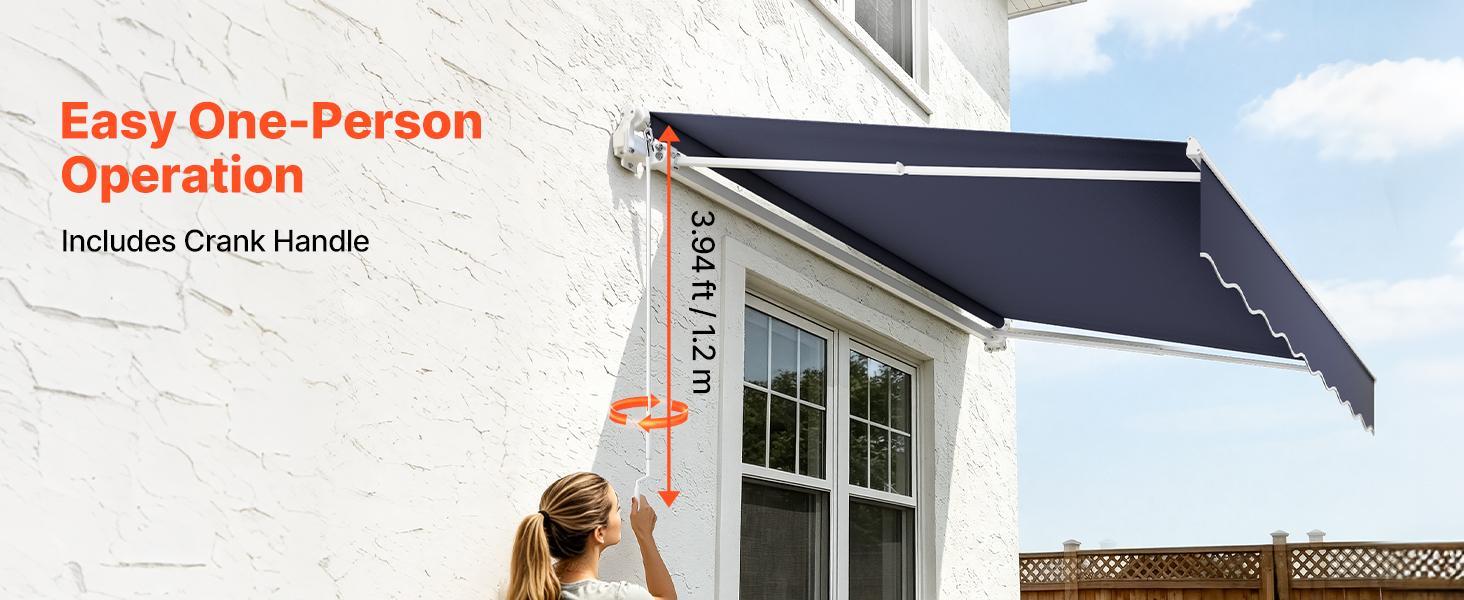 VEVOR Manual Retractable Awning, 8.2' x 6.6' Outdoor Patio Awning Retractable Sun Shade, Patio Door Window Water-Resistant Polyester Sunshade Shelter with Crank Handle for Deck, Balcony, Yard, Gray