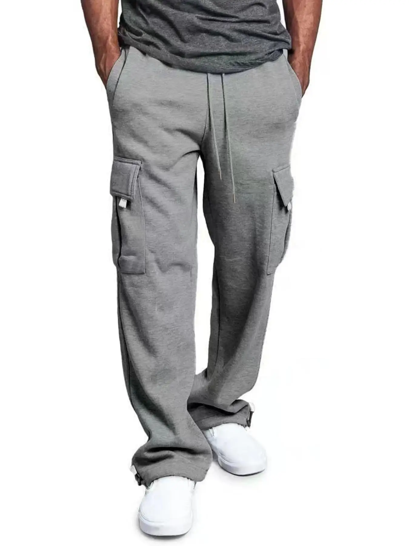 Men's Plain Drawstring Waist Sweatpants, Casual Elastic Waist Pocket Cargo Pants for Spring & Fall, Going Out Outfit, Men's Bottoms for Daily Wear