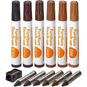 13-Piece Wood Scratch Repair Kit by Katzco - Furniture Markers and Wax Sticks - Covers Scratches, Stains and Scuffs on Floors, Cabinets and Desks - Includes Sharpener Katzco