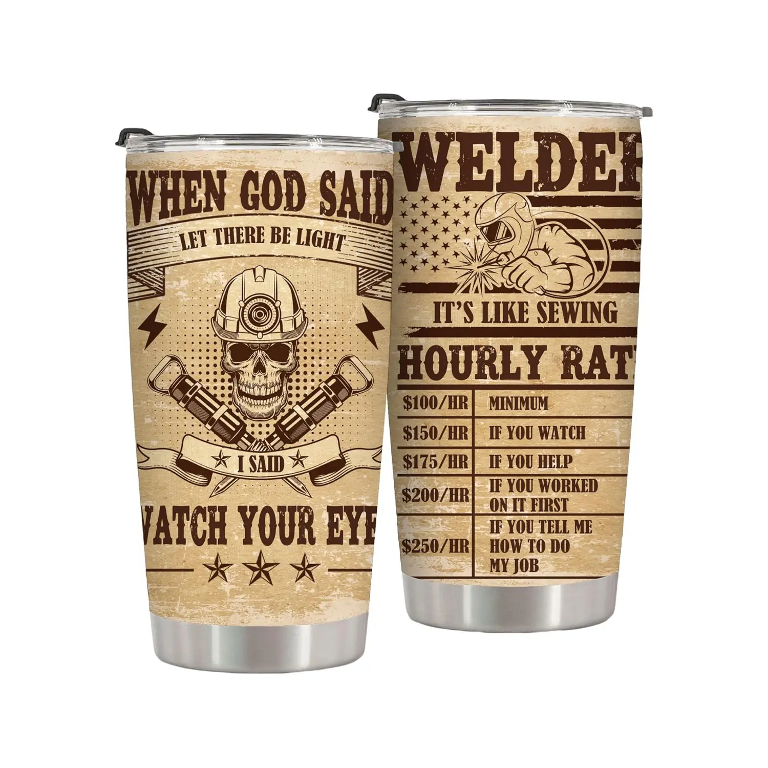 Welder Skull Tumblers for Men, Funny 20 Oz Insulated Travel Coffee Mugs, Birthday Welder Gifts for Men Dad Welders Husband Fathers Day Friends