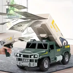 Military RC Car with Money Dispenser Gun - Realistic Banknote Output, Lights & Sound Effects, 2-in-1 Bank & RC Vehicle, GreenColorful Money Gun TOYS/Halloween Party Gift, Building Block Car, Tractors, Cash Cannon Money Gun For Parties