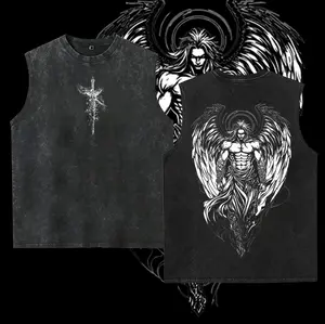 washed vest Saint Michael Archangel Oversized  Saint Michael Warrior Angel Graphic, Vintage Washed Black , Dark Faith Streetwear, Heavyweight Cotton Unisex Fit, Powerful Christian Statement , Gift for Believers