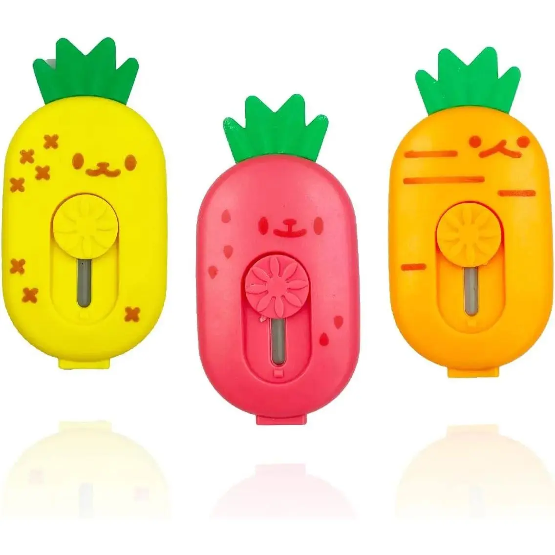3Pcs Cute Pineapple Mini Retractable Box Cutters - Durable Portable Utility Knives with Cute Design, Cut Neatly, Office Stationery for Envelope, Paper, Cardboard Cutting, Card Opener