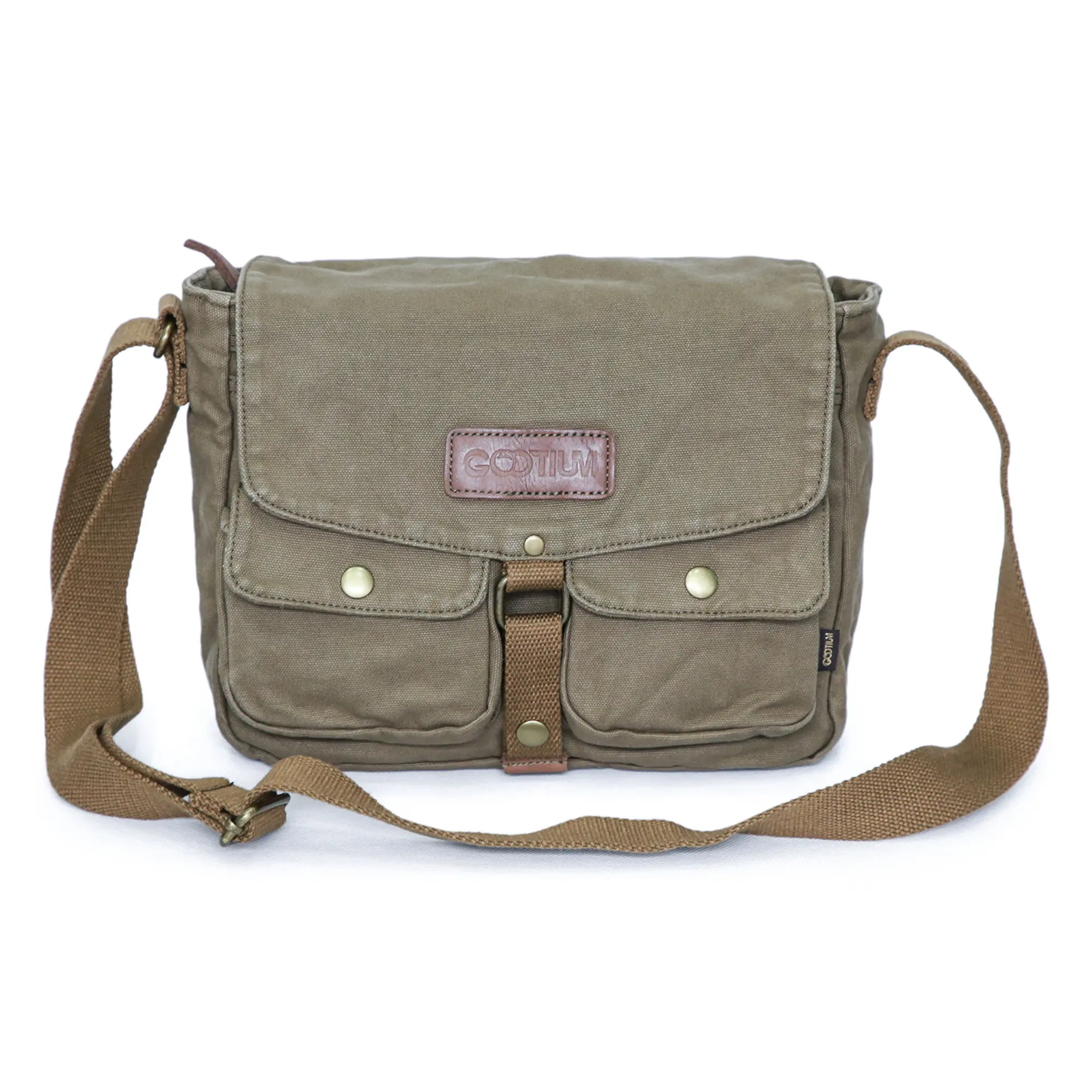 GOOTIUM Men's Vintage Canvas Military Messenger Bag - Lightweight Crossbody Satchel for Daily Commuting, Work, Business Use, Messenger Bags