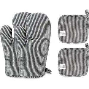 4Pcs Oven Mitts and Pot Holders, Heat Resistant Oven Mitts Set with Pothholder,Heat Resistant Microwave Gloves Safe for Baking,Cooking, BBQ Bakeware Grey