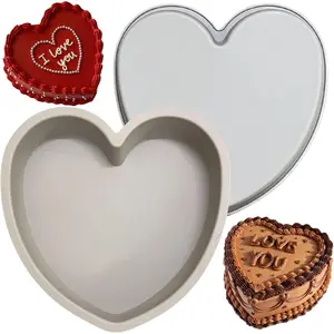 8 Inch Heart Shaped Cake Pans Set of 2 Nonstick Silicone Heart Baking Molds Oven & Microwave Safe Durable Easy-Clean Matte Surface Novelty Shaped Cake Pans Gray