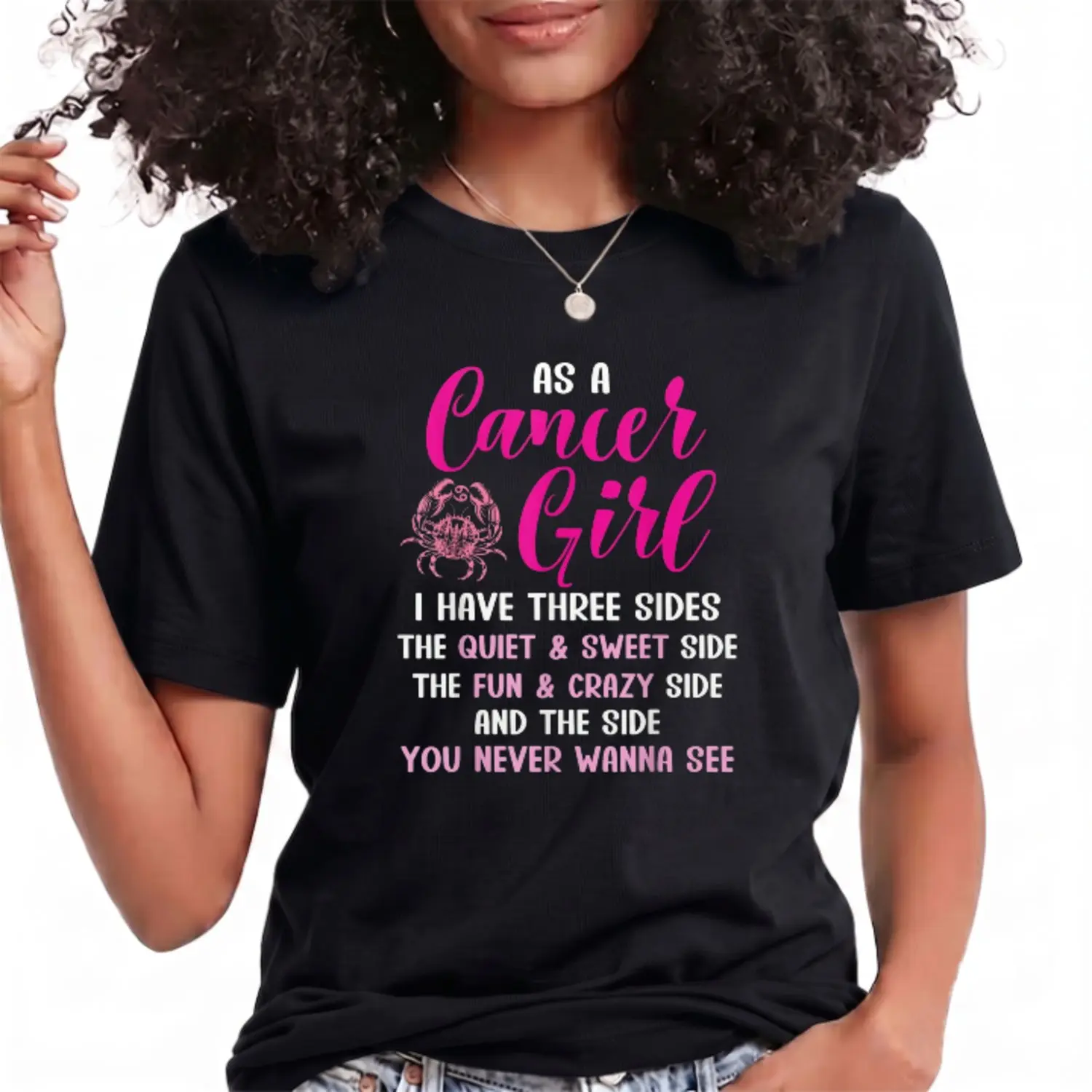 Cancer Girl Zodiac Sign Horoscope Astrology Three Sides Shortsleeve Cotton T-Shirt