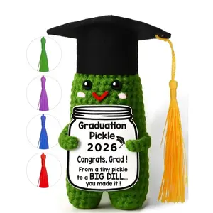 2026 Class Graduation Pickle Crochet Doll, Funny Handmade Grad Gift with 5 Color Tassels for Him Her