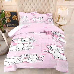 Cat Marie Cartoon Pattern Quilt Set, Creative Design Bedding for Girls' Bedrooms, Includes 1 Quilt and 1-2 Pillowcases Without Inner Pads