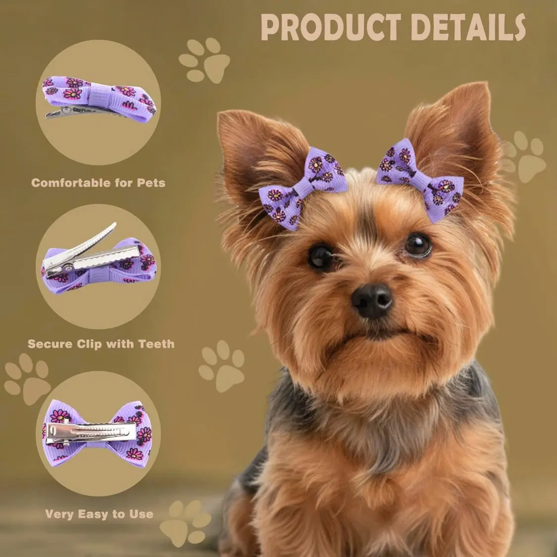 PawJoy Dog Hair Bows with Clips - 60 Piece Set