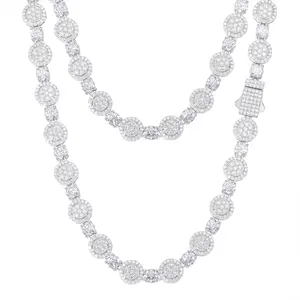 【#N199 Livestream】Tennis Round  Necklace S925 Sterling Silver Lab-Created  Moissanite Necklace Suitable for Men and Women Hip Hop Rap Trend Daily Accessories Gift