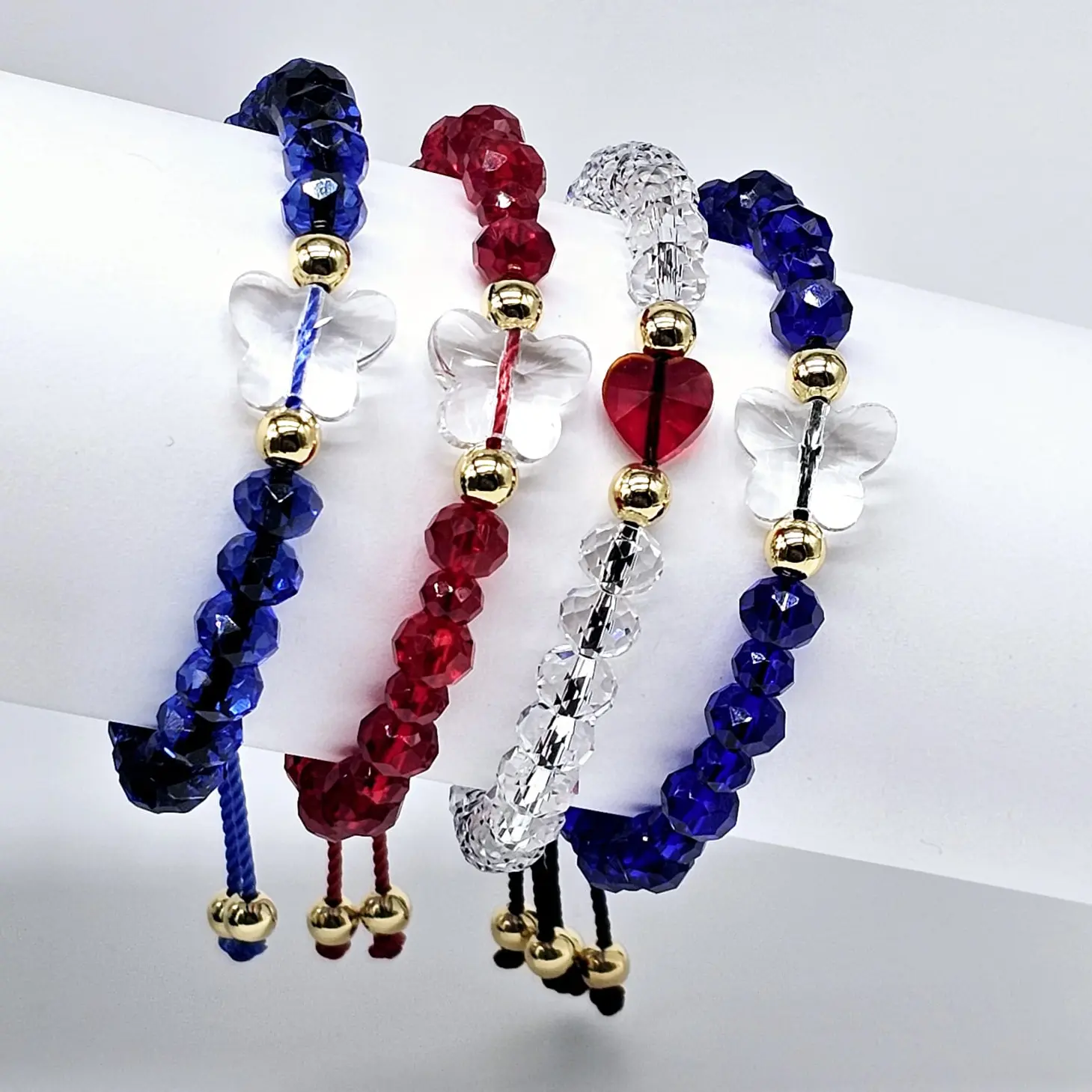 Glass Beaded Macrame Bracelet, Made with Butterfly or Heart Shaped Beads