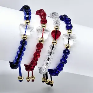 Glass Beaded Macrame Bracelet, Made with Butterfly or Heart Shaped Beads