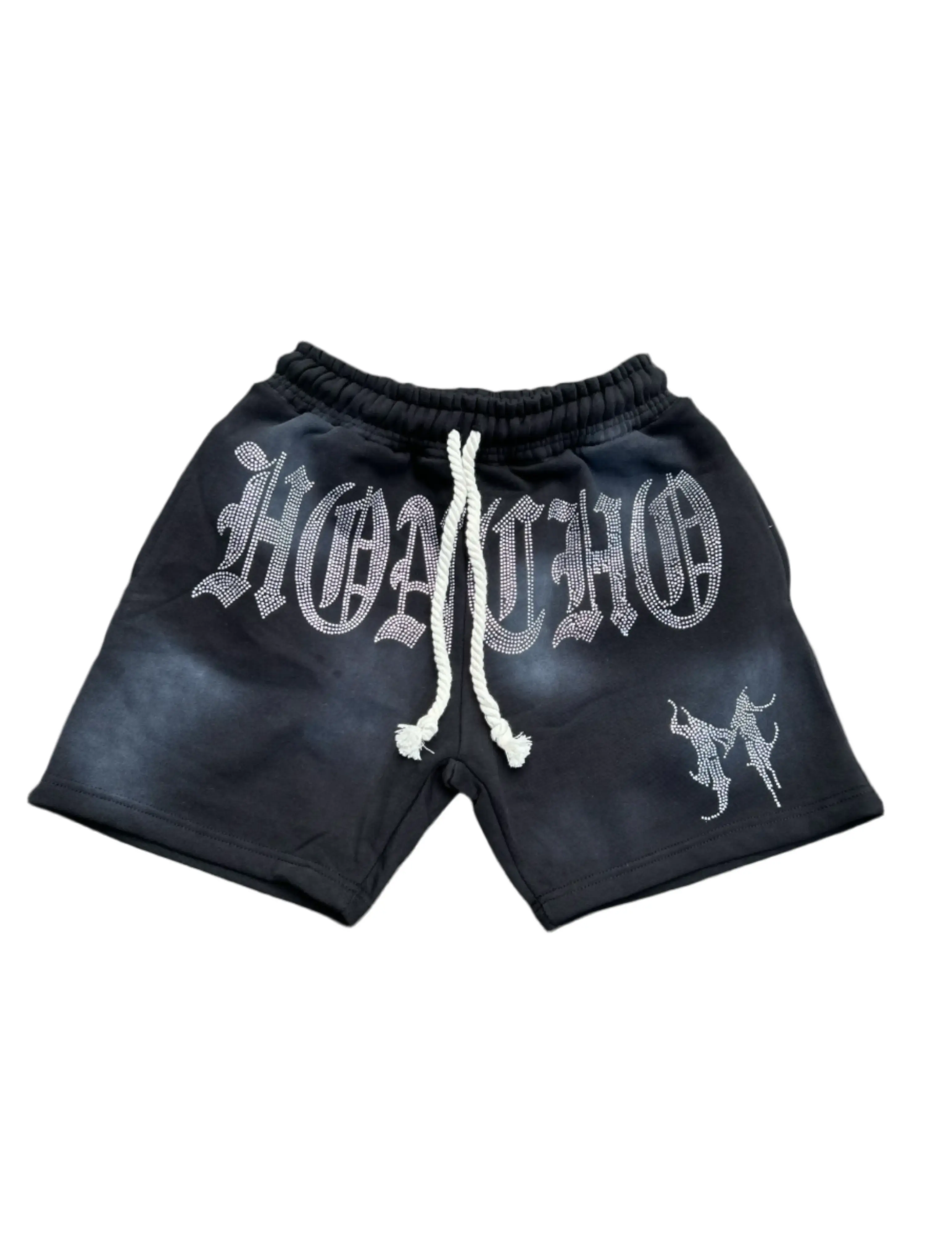 Black Rhinestone Mesh Shorts