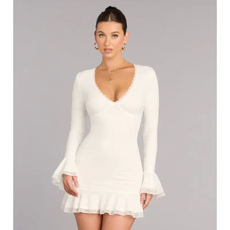 chinese dress ladies Love Divine One-Shoulder Double Strap Mini Dress Lace White– Selfie Leslie main image 0