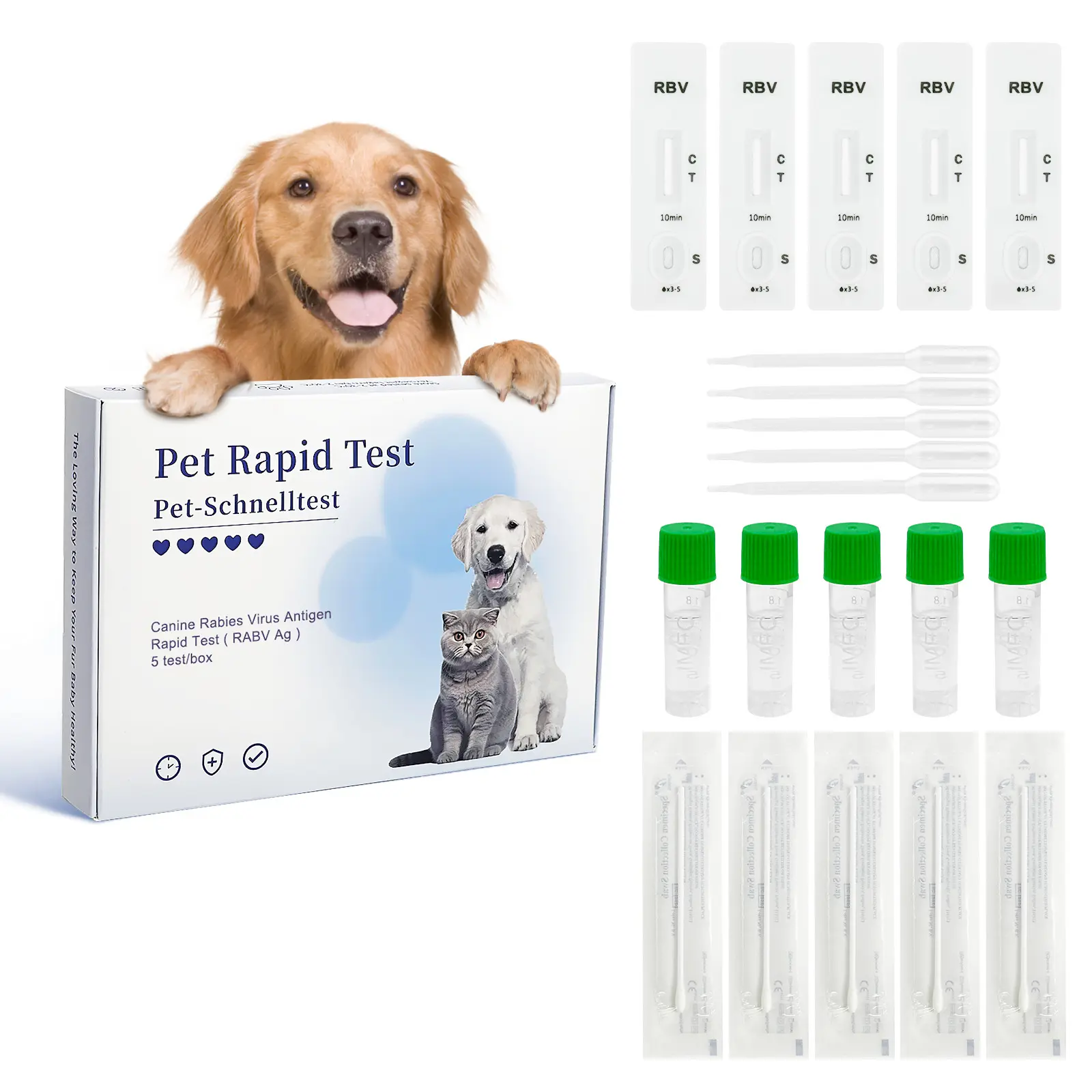 PawsXfun Pet Rabies Test Kit: 5-Minute Home Saliva Detection - Accurate Screening For All Animal Breeds & Ages, Cotton Swabs, Drops