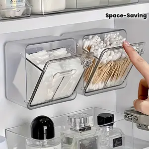 1pc Modern Wall-Mounted Makeup Remover Pad Organizer - Plastic Hinged Lid Storage Box, Space-Saving Organizer Storage for Bathroom Vanity
