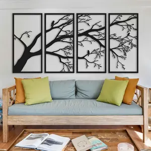 METALWORKS Tree 4 Pack Metal Wall Art, Extra Large Tree Wall Hanging for Indoor and Outdoor, Nature-Themed Metal Wall Sculpture for Living Room