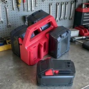 Portable Battery Storage Rack, compatible with M.18 series batteries. Features 4 slots and is designed specifically for jobsite use and tool bag organization.