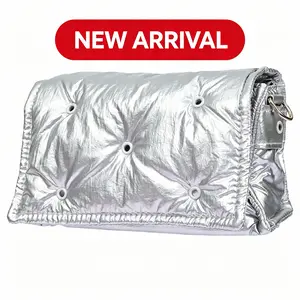 MINISO Mini Handbag Soft Puffy Bubble Grid Quilted Metallic Shiny Shoulder Crossbody Bag Lightweight Zippered Small Purse for Women Y2K Style Perfect for Daily Wear