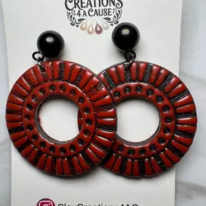 Polymer Clay Earrings Lightweight Handmade Burnt Orange Dangles With Embossed Black Mica Powder and a Black Ball Stud Ideal for Everyday Wear Comfortable Versatile Accessory