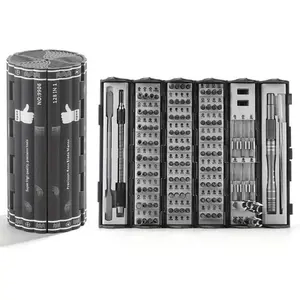 2025 new precision screwdriver set cylindrical organizer 128 pieces, 1 box S2 alloy steel HRC 56 hardness drill bit, space saving reel professional tool set suitable for most sizes of multifunctional household maintenance drives, precision disassemblers,
