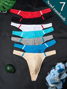7-pack. Men's solid-color simple summer sexy elastic thong underwear. Men's soft, smooth, breathable and comfortable thong pants. Men's new fashionable cool-fitting thong underwear. Men's all-season thong underwear. Thong pants.