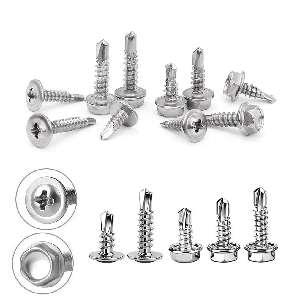 410 Stainless Steel Self-Drilling Screw Assorted Set - 220 Pcs #8 x 1/2 in Hex & Flat Head Sheet Metal Screws with Storage Case, Better Stability & Durability for Household Appliances, Board Structures