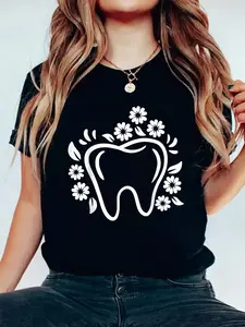 Dental Assistant Dental Hygienist Dentistry Dentist T-Shirt Casual Printed 100% Cotton Women T Shirt, Summer Tshirts Short Sleeve Graphic Tee Women Tops