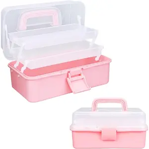 Tackle   and Storage,10inch Craft  and Storage,Three-Layer Sewing   2 Trays,Medicine Storage   Handle For Nail,Makeup,Diamond Painting,Building Blocks (PINK) box organizers with