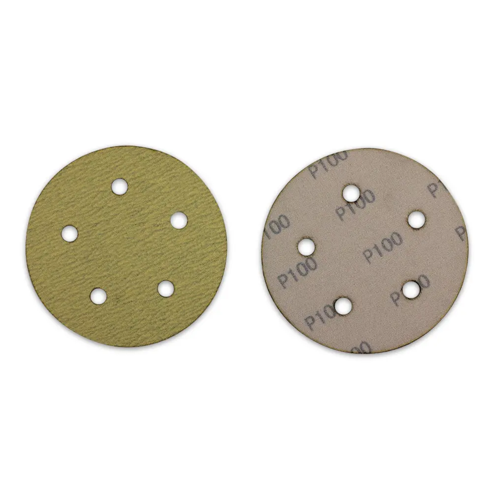 5" x 5 Hole Gold Hook & Loop Sanding Discs - 100 Pack
