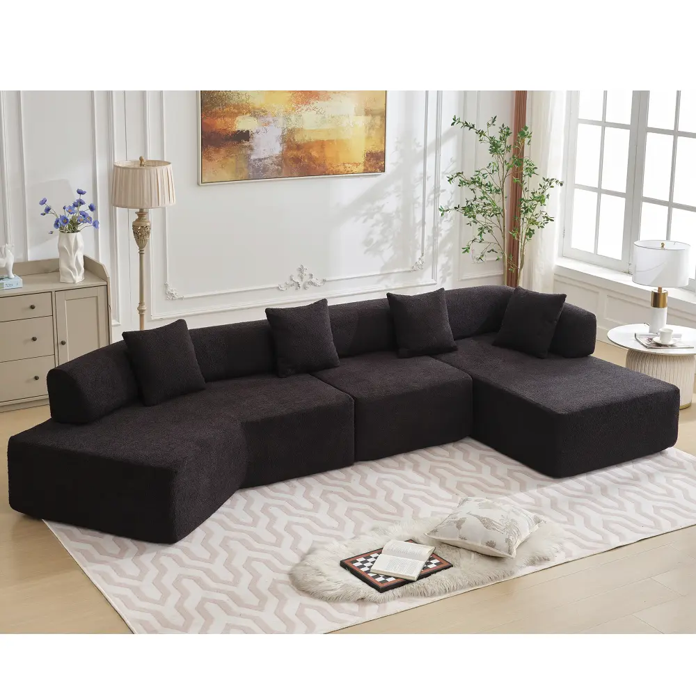 140" Oversized Boucle Fabric L-Shape Modular Sofa with Chaise, 4-Seat Modern Minimalist Interior Furniture, No Assembly Required, Comfy Foam-Filled Design Living Room Lounge Seater