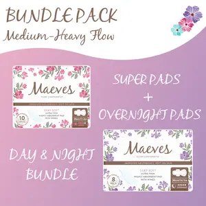 Meaves HEAVY Flow Bundle | 36ct | Super + Overnight Pads, 2 Sizes, Organic, Moisture Sensitive, High Absorbency, Chemical Free, Ultra-Thin