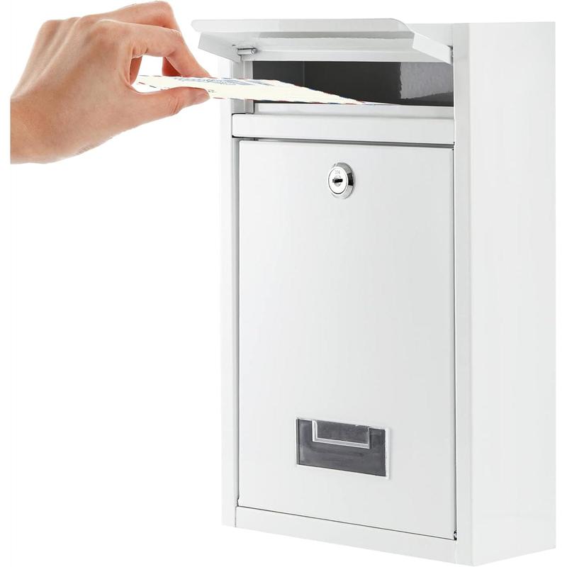 Mailbox with Key Lock, Steel Cover Metal Dropbox for Envelope, Letter, Home, Office Business, White