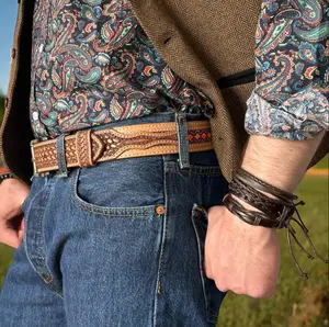 Beaded Tooled Western Floral Engraved Leather Belt 100% Genuine Full Grain Cowhide Engraved Personalized Handmade Genuine Leather Cowboy Belt